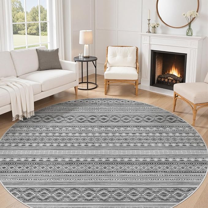 cotiled 8x8 Round Area Rugs Living Room Rug: Washable Boho Rugs by COTILED