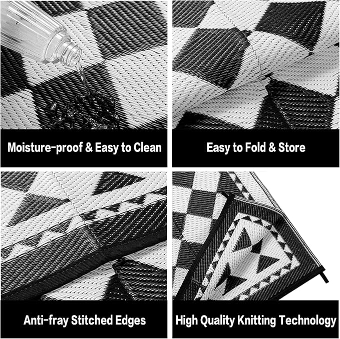 HUGEAR Outdoor Waterproof Rug 8'x10' Plastic Straw Rugs Washable Reversible - Image 6