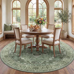 RELEANY Area Rugs Round 7ft Washable Non-Slip, Floral Vintage Distress by RELEANY