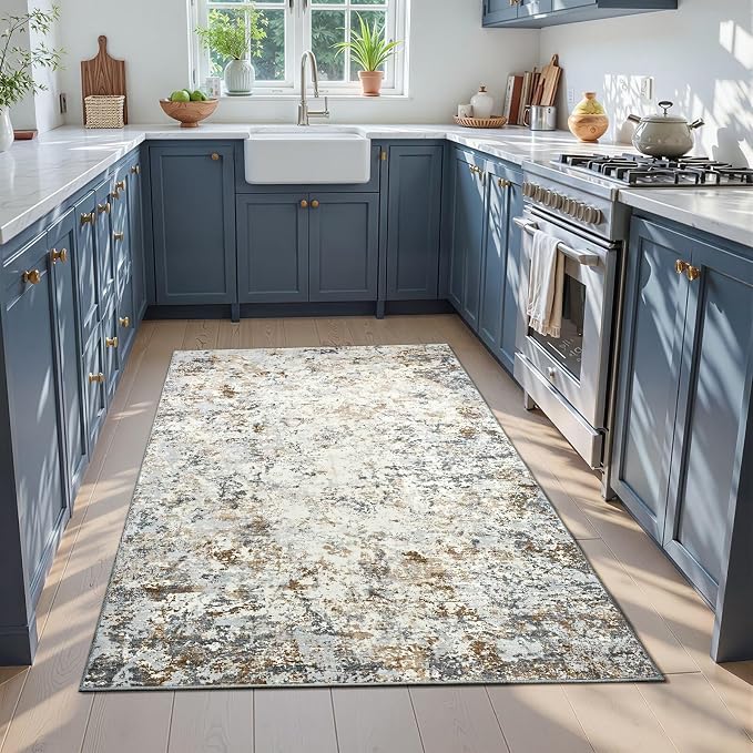 Toneed Abstract Area Rug Modern Washable Rug Soft Non Slip Rug Low Pile - Image 2