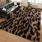 Shag Rugs for Living Room 5x7, Ultra Soft Tie-Dyed Brown Leopard Big Fuzzy Rugs by Ailyei