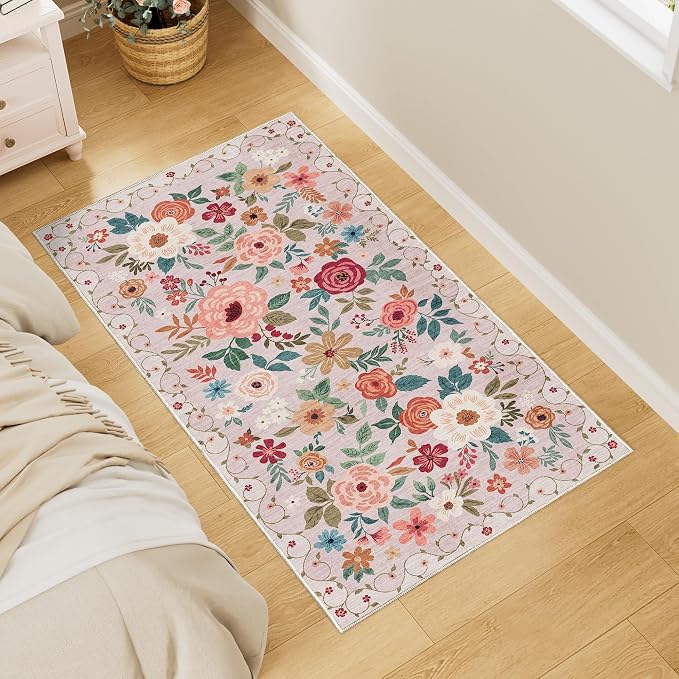 DUKINO 2x4 Rug for Entryway, Washable Kitchen Floral Runner Rug - Image 3