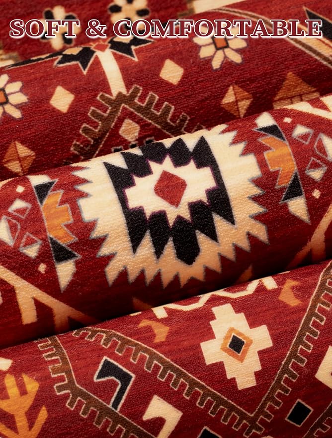 SERISSA Runner Rug for Hallways, Extra Long Boho Rug Ultra Soft Vintage Red - Image 5