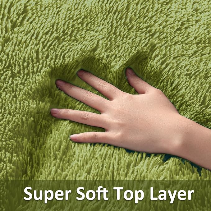 Ophanie Small Rug Washable Non Slip Throw Bedside Area Rugs, Fluffy Soft Green - Image 2