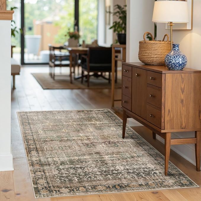 Rugxara 3x5 Rug for Entryway Bedroom, Vintage Retro Boho Throw Rug, Non Slip & by Rugxara