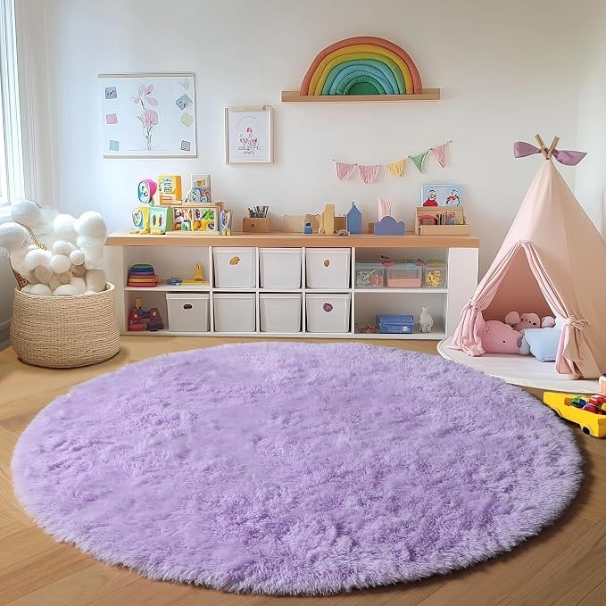 ONASAR Light Purple Round Area Rug 4ft, Soft Bedroom Circle Rugs Floor Mats - Image 4