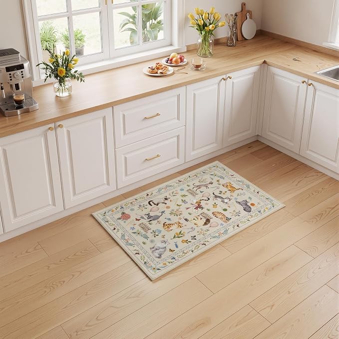 Unirea 2x3 Small Beige Washable Cat Area Rug, Door Mat Indoor Entrance Rug - Image 7