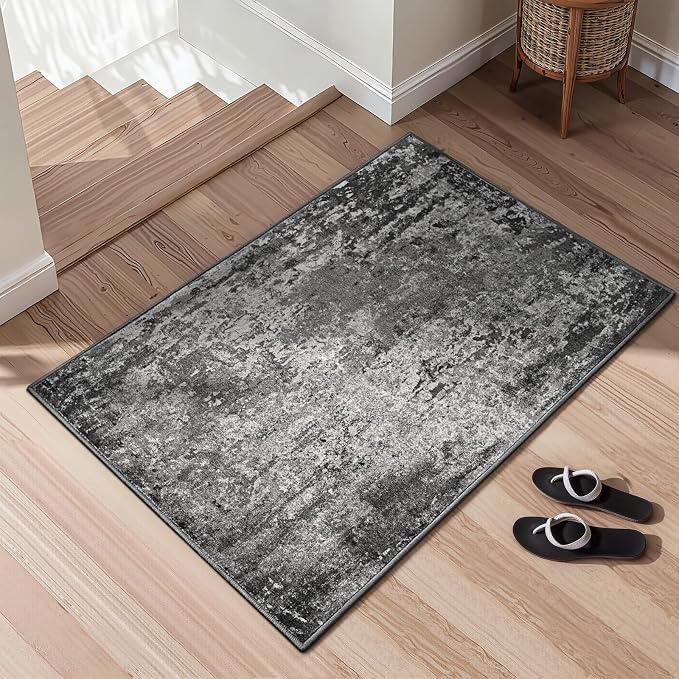 2x5 Black Rug Runners for Hallways Kitchen Runner Rug Non Slip Washable Black - Image 3