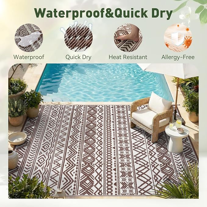 MontVoo-Outdoor Rug Carpet Waterproof 6x9 ft Reversible Patio Rug RV Camping - Image 4