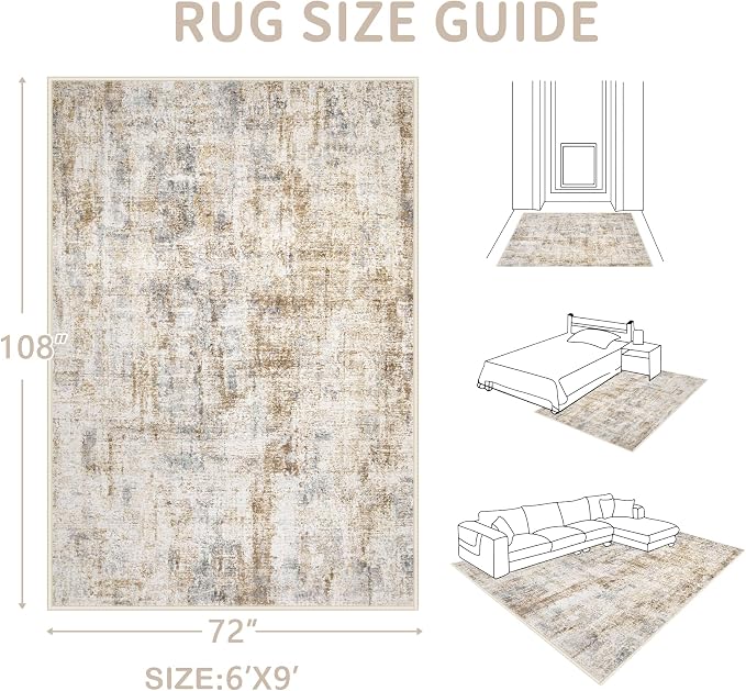 Area Rugs 6x9 Living Room: Washable Rug Modern Abstract Large Rugs Soft Non - Image 2