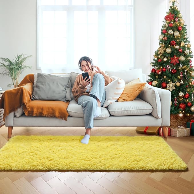 ONASAR Yellow Runner Rugs for Bedroom Living Room, Fluffy 2x6 Bedside Hallway - Image 7