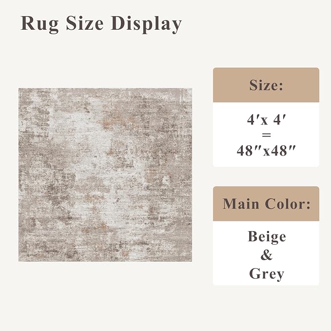 4x4 Square Entryway Rug Washable – Non-Slip Small Area Rug - Image 2