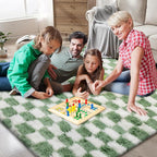 Area Rugs for Bedroom Living Room, 8x10 Green and White Fluffy Soft Checkered - Image 2