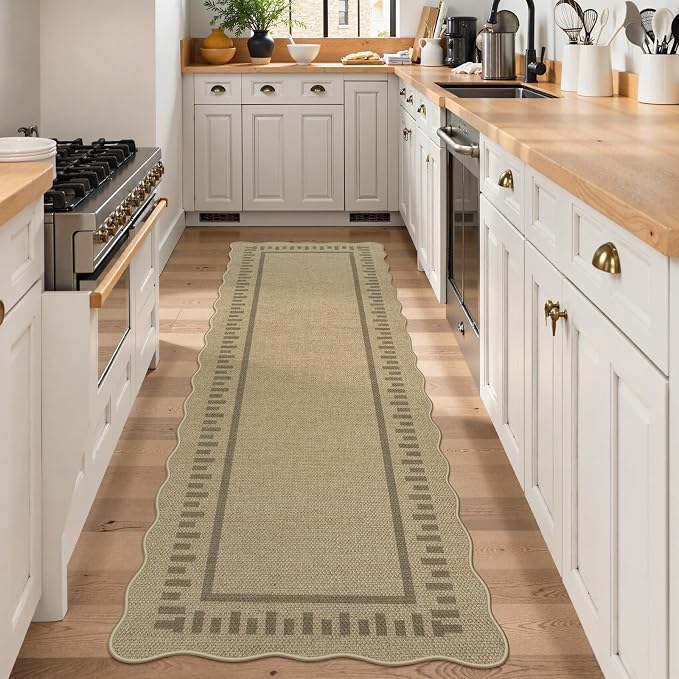 LIVEBOX Scalloped Washable 2x8 Runner Rug, Easy Jute Outdoor Rug Kitchen Tan - Image 2
