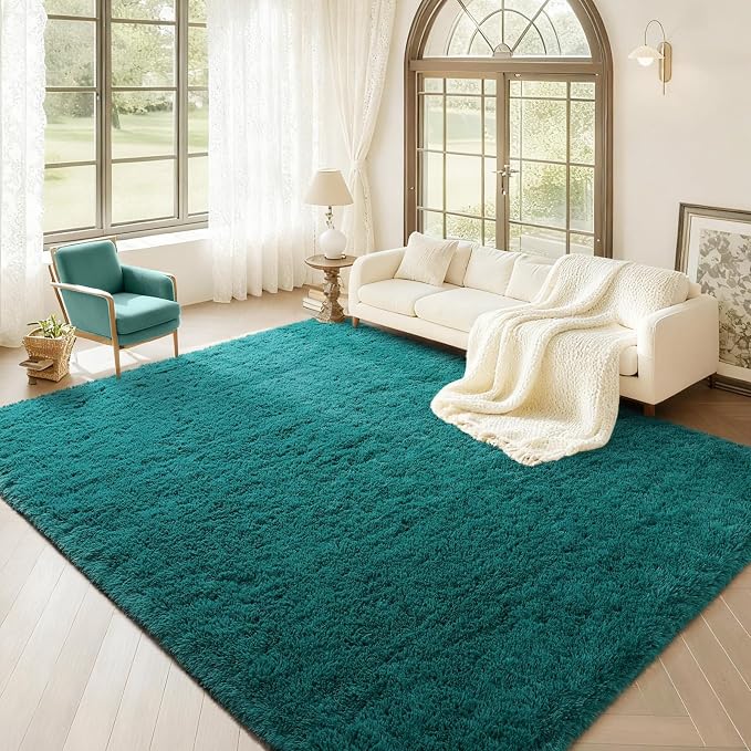BENRON Fluffy Rugs for Living Room 6x9 Teal Green, Washable Large Area Rugs for by BENRON