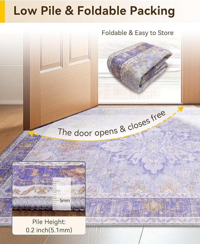 RELEANY Area Rugs Small 2'6"x4' Washable Non-Slip, Floral Vintage Distress - Image 5