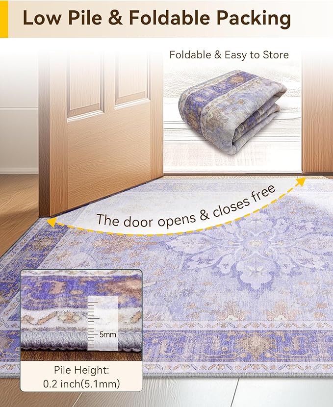 RELEANY Area Rugs Large 10'x14' Washable Non-Slip, Floral Vintage Distress - Image 5