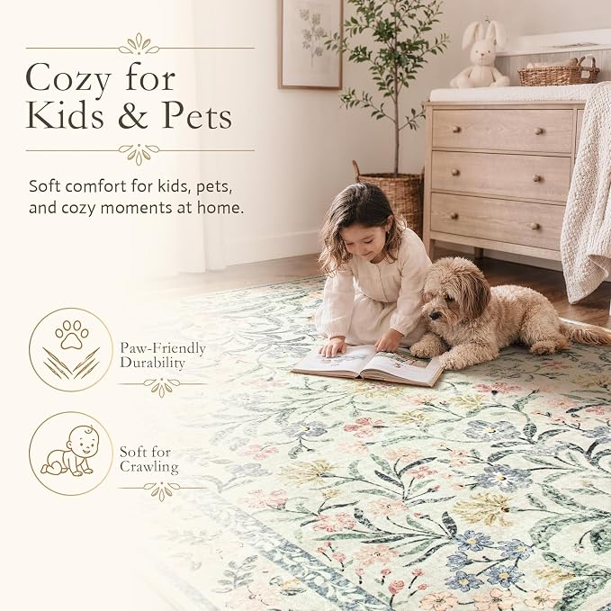 Wonnitar Round Washable Rug, Soft Floral Round Rugs 5ft Circle Carpets - Image 6