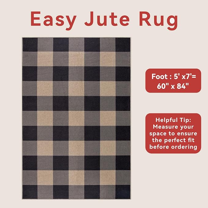Tangsoo Checkered Easy Jute Rug 5x7 Large Washable Area Rug - Image 5