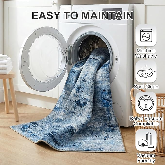 Washable Area Rug, Stain-Resistant & Pet-Friendly, 0.26 Inch Low Pile Carpet - Image 4