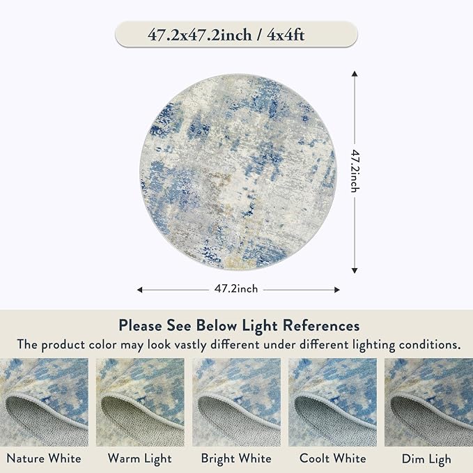 Lahome Modern Abstract Round Rug 4Ft, Contemporary Indoor Floor Carpet - Image 2