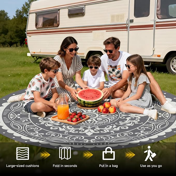 Pauwer Waterproof Outdoor Rug 8ft, Reversible Plastic Straw Patio Camping Rug - Image 5