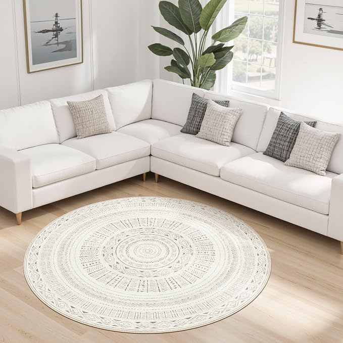 cotiled 5x5 Round Area Rugs Living Room Rug: Washable Boho Rugs - Image 8