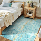 Entryway Rug 3x5 Teal Blue Bedroom Area Rug Washable Non Slip Abstract Boho Rugs - Image 2