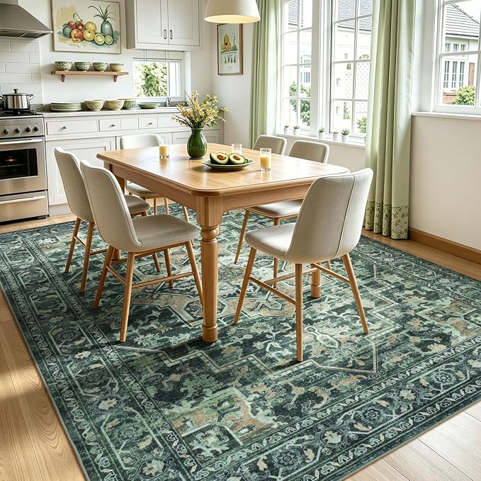 Lofus 5x7 Washable Rugs Non-Slip, Vintage Floral Area Rug - Image 3