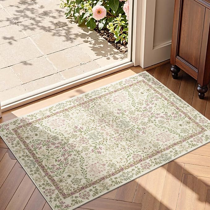 jinchan Zenith Floral 2x3 Rug for Entryway Kitchen Rug Washable Non-Slip by JINCHAN