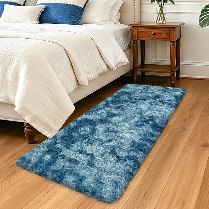 2x5 Feet Soft Fluffy Blue Runner Rug by TENNOLA