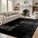 5x7 Area Rugs for Living Room: Ultra Soft Fluffy Shag Black Rug for Bedroom by CarpetAddColortoYourLife