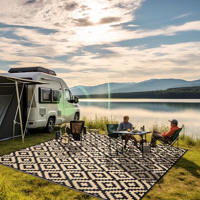 SAND MINE Waterproof Outdoor Rug 8x8 ft, Plastic Reversible Rug, Modern Area Rug - Image 6