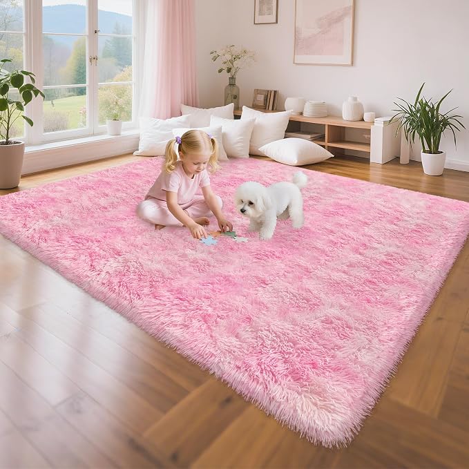 Fluffy Pink Rugs for Bedroom Girls, 5x8 Soft Fuzzy Area Rug Shag Carpet for by TENNOLA