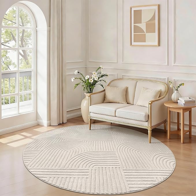 Pauwer 6ft Washable Area Rugs for Living Room Modern Beige Solid Color Soft - Image 9