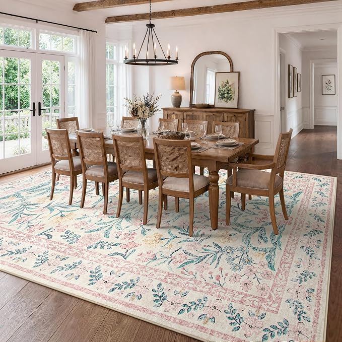 Wonnitar Machine Washable 10x14 Area Rugs, Large Living Room Rug Floral Pink - Image 8