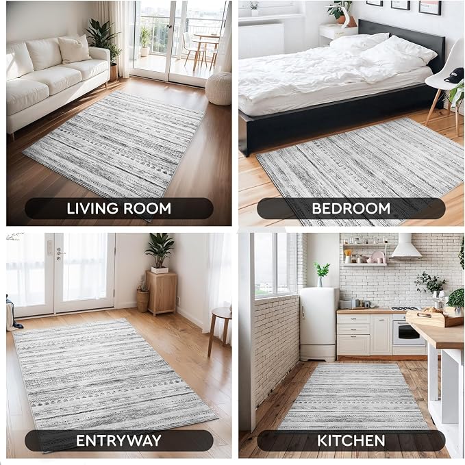 3x5 Area Rug Machine Washable Non Slip Rug Distressed Neutral Moroccan Boho Rug - Image 6