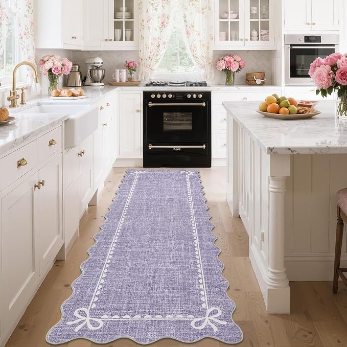 GarveeHome Scalloped Bow Rug for Living Room, Solid Purple Rug for Dorm by GarveeHome