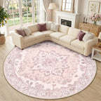 RELEANY Area Rugs Round 10ft Washable Non-Slip, Floral Vintage Distress by RELEANY