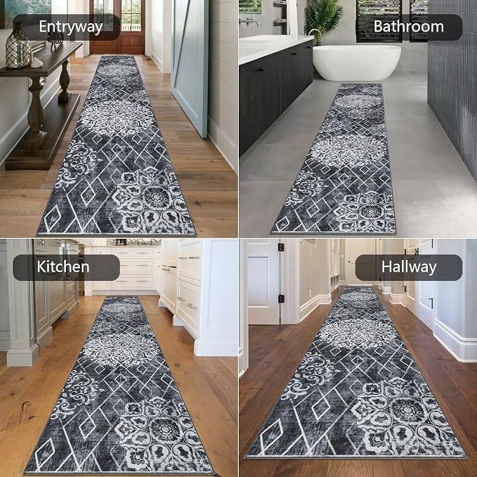HEBE Hallway Runner Rug 2'8''x14' Washable Vintage Distressed Area Rugs Non - Image 6