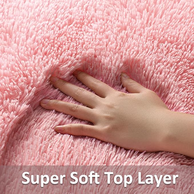 Ophanie Small Rug Washable Non Slip Throw Bedside Area Rugs, Fluffy Soft Pink - Image 2