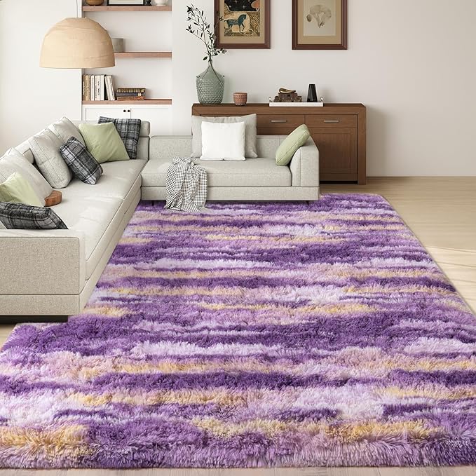 Shag Rugs for Living Room 5x7, Ultra Soft Abstract Purple Big Fuzzy Rugs for - Image 4