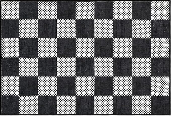 GarveeHome Checkered Dark 2x3 Washbale Rug Door Mat Geometric Diamond Dot - Image 5