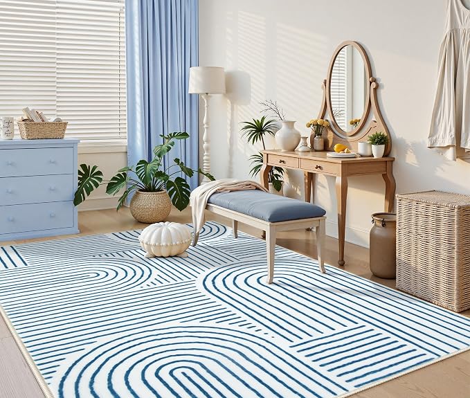 Lahome Abstract 8x10 Area Rugs, Soft Washable Blue Rugs 8x10 Living Room Rugs - Image 5