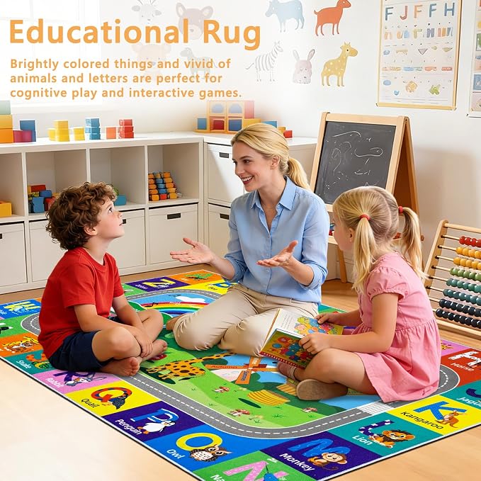 Kids Rug for Playroom Educational ABC Rug Washable Play Mat Learning Alphabet - Image 5