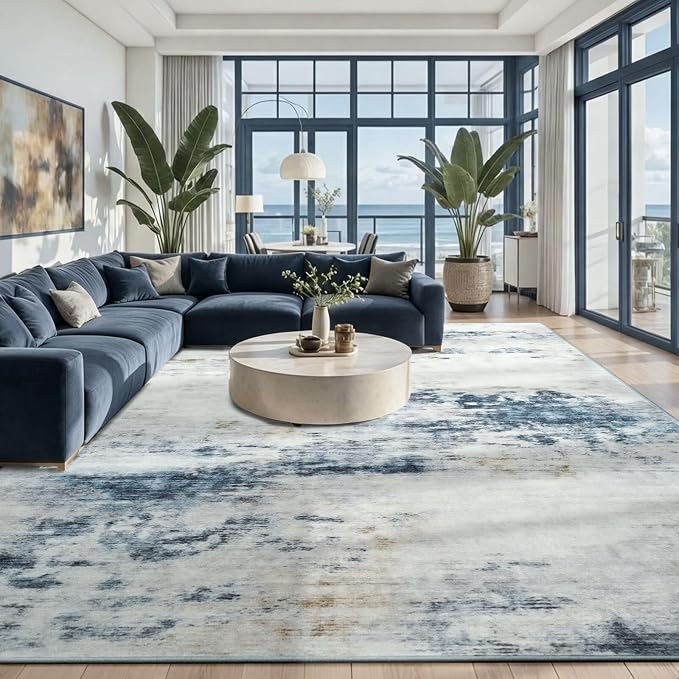Toneed Abstract Area Rug 8x10 Modern Washable Rug Soft Non Slip Rug Low Pile by Toneed