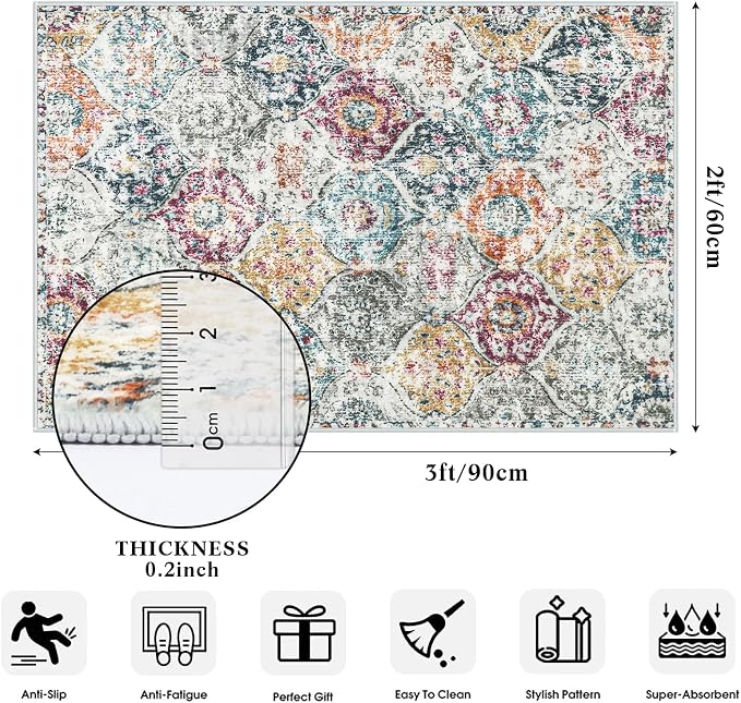 Lahome Moroccan Trellis Entryway Rug, 2x3 Kitchen Rugs Non Slip Washable - Image 2