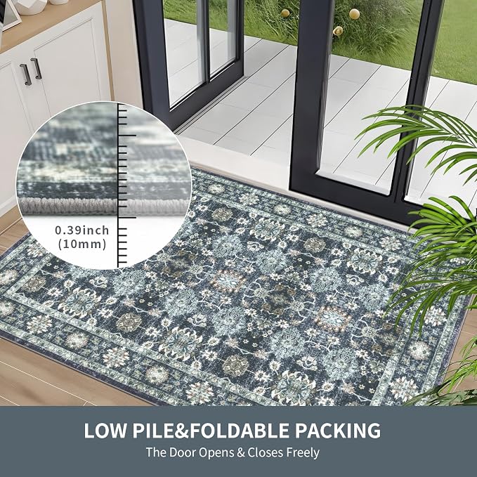 Washable 6×9 Area Rug for Living Room, Vintage Floral Rug Soft Non Slip Stain - Image 4