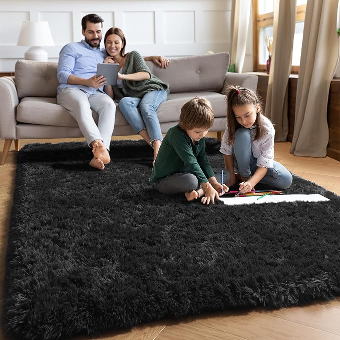 PAGISOFE Fluffy Shaggy Black Area Rug 8x10 Feet, Plush Rugs - Image 3