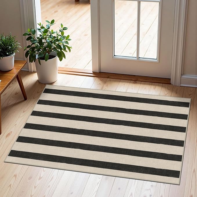 Black and White Striped Outdoor Rug by Othilic